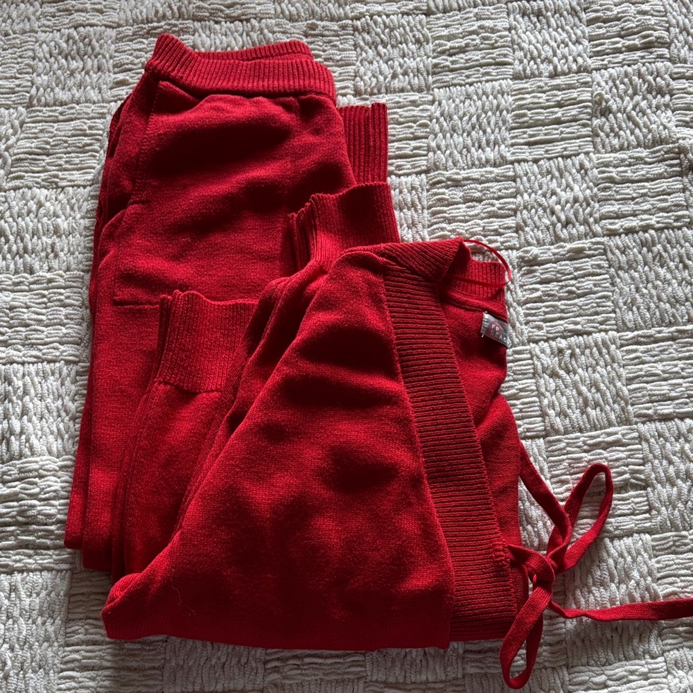 Free People Red Knit Tie-Front Sweater and Pants Set